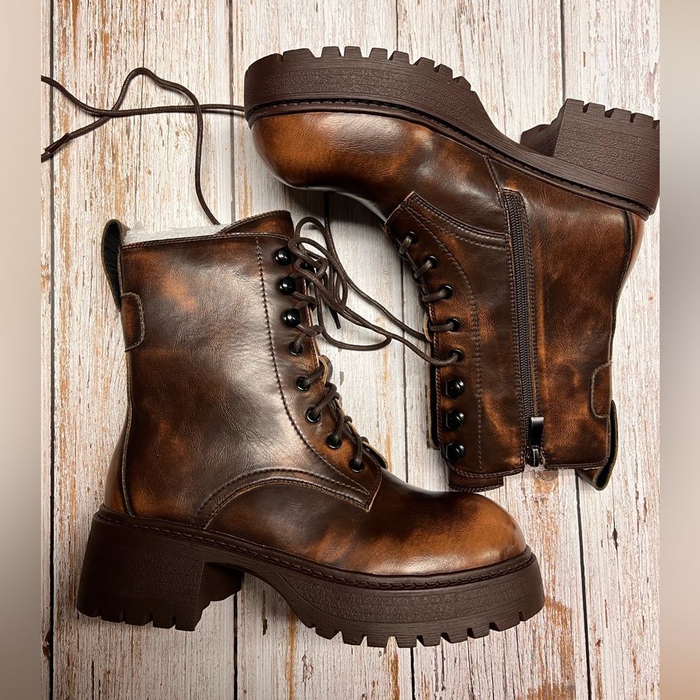 Brown Leather Combat Boots